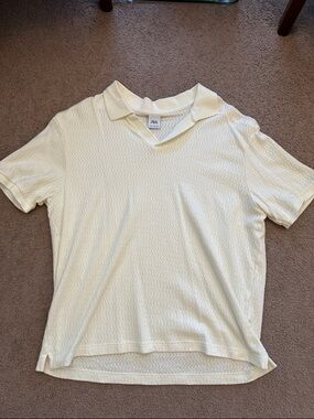 Zara Cream Wavy-Knit Polo Tee